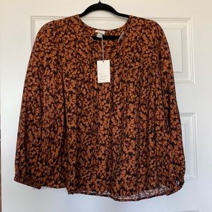 A New Day- Brown Floral Blouse- Size L